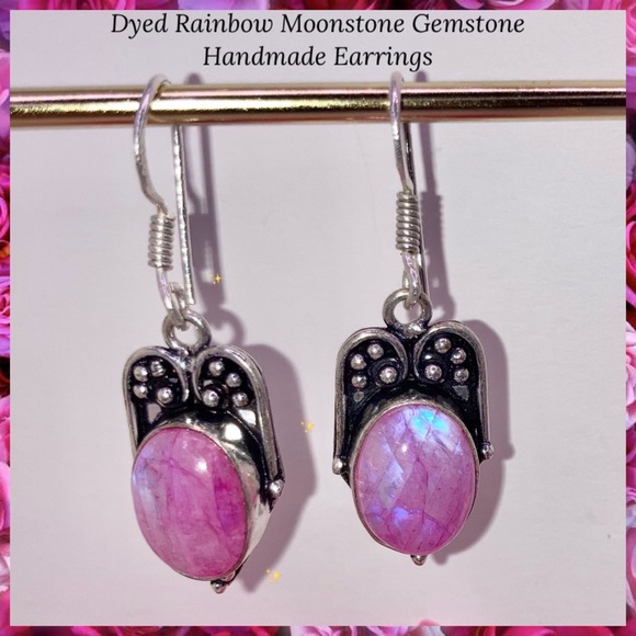 Dyed Rainbow Moonstone Gemstone Handmade Earrings - Picture 1 of 2